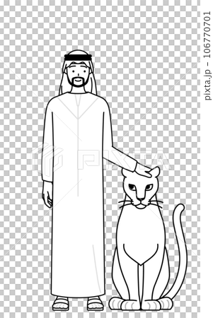 伊斯蘭男子撫摸他的寵物母獅 106770701