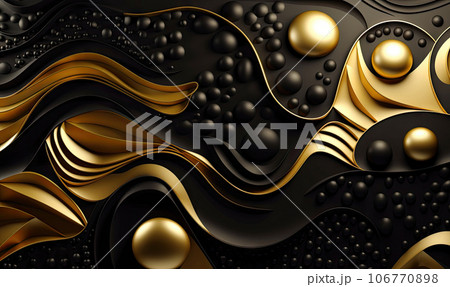 Abstract wave wallpaper. Creative gold and black background. Created with generative AI tools 106770898