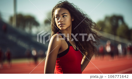 陸上選手・陸上の大会・トラック竸技に出る女性選手・アスリート 陸上選手・陸上の大会・トラック竸技に出る女性選手・アスリート 106771642