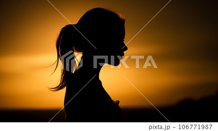 夕日の中にある女性の横顔のシルエット(悲しい・祈り・病気・メンタルヘルス・生理・) 夕日の中にある女性の横顔のシルエット(悲しい・祈り・病気・メンタルヘルス・生理・) 106771987