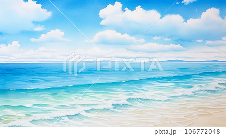 青空と海と白い砂浜の水彩風景「AI生成画像」 106772048