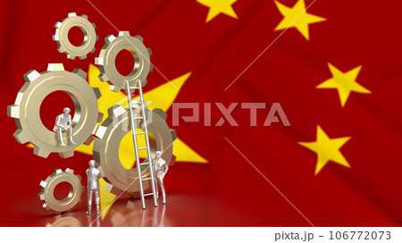 The Business man and gear group on Chinese flag Background 3d rendering 106772073