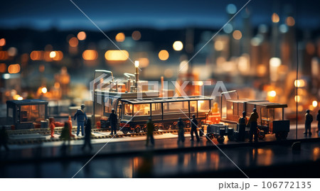 ミニチュアの工場のある町の夜 106772135