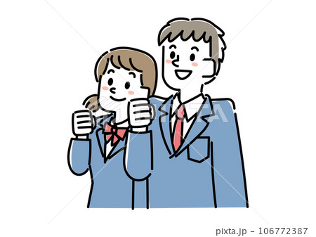 上を見上げている男子学生と女性学生のイラスト 106772387