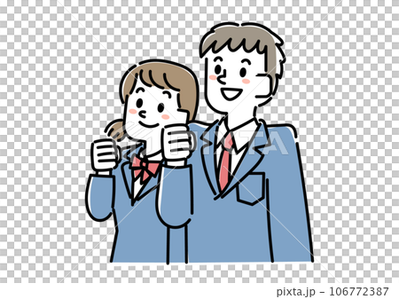 上を見上げている男子学生と女性学生のイラスト 106772387