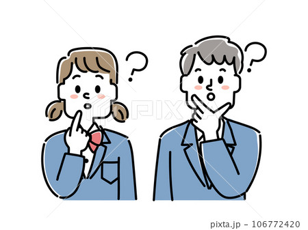疑問を持っている男子学生と女子学生のイラストセット 疑問を持っている男子学生と女子学生のイラストセット 106772420