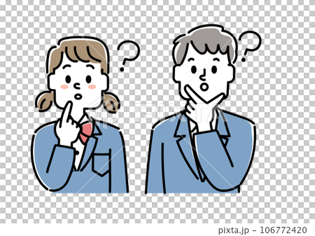 疑問を持っている男子学生と女子学生のイラストセット 疑問を持っている男子学生と女子学生のイラストセット 106772420