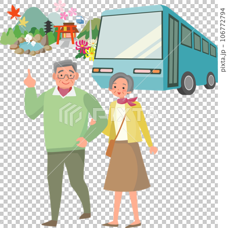バスで旅行に出かけるシニア夫婦 106772794