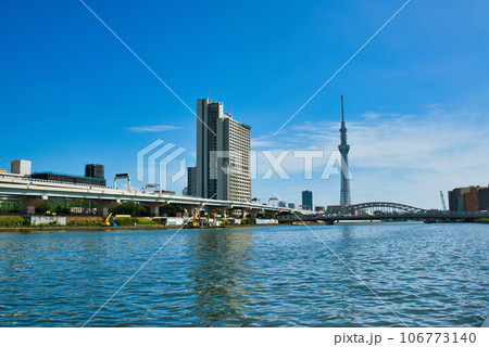 隅田川テラスから観る東京スカイツリーと綺麗になった白鬚橋の風景 隅田川テラスから観る東京スカイツリーと綺麗になった白鬚橋の風景 106773140