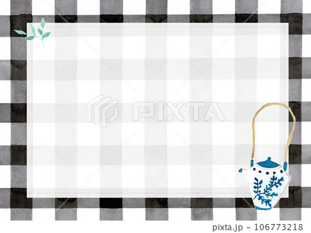 イラスト素材:ギンガムチェック・ティーポット・急須・ケトル・水彩フレームデザイン イラスト素材:ギンガムチェック・ティーポット・急須・ケトル・水彩フレームデザイン 106773218