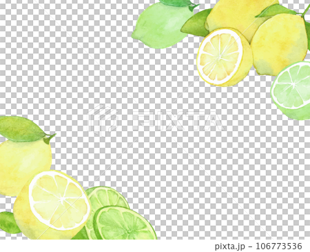 Lemon and lime watercolor background frame 106773536