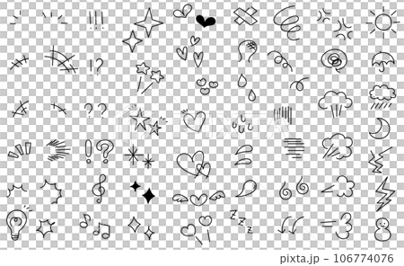 Monochrome handwritten comic mark icon set - various symbols expressing emotions 106774076