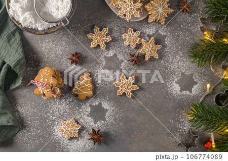 Christmas cookies on kitchen countertop 106774089