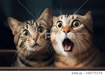 Two cats that have a mouth open, in the style of lively facial expressions Two cats that have a mouth open, in the style of lively facial expressions 106775578