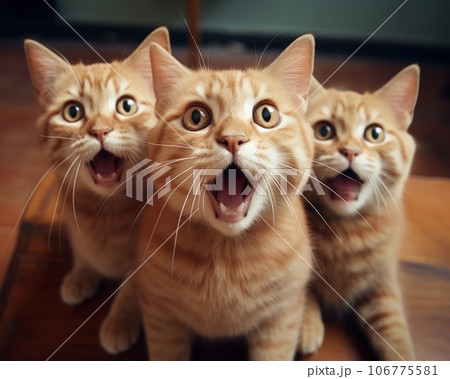 Three cats that have a mouth open, memeのイラスト素材 [106775581