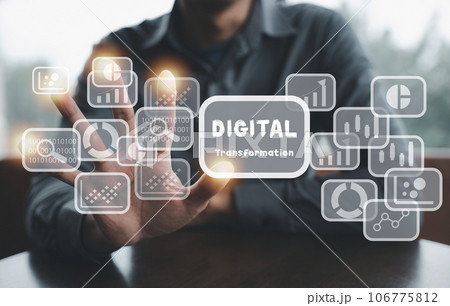 Virtual interface for digital transformation management and big data business processes. Customer service management and automation driving change. Cloud computing is the future Virtual interface for digital transformation management and big data business processes. Customer service management and automation driving change. Cloud computing is the future 106775812