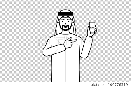 スマホのキャッシュレス・オンライン決済を勧めるイスラムの男性 106776319