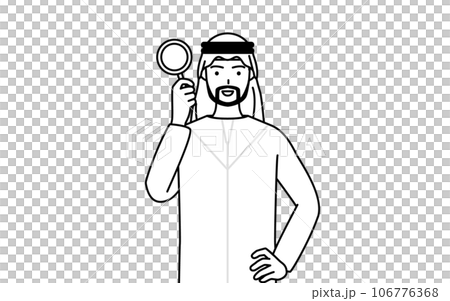 虫メガネをのぞくイスラムの男性 106776368