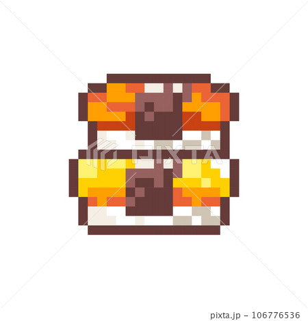 Pixel Art Sushi. Retro 8 bit Style Japanese Food Illustration. Ideal for Sticker, Retro Decorative Element, Game Asset, Emoji, Patch or Cute Geek Avatar.	 106776536