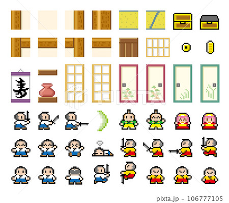 ゲーム風ドット絵　侍 和室パーツセット 106777105