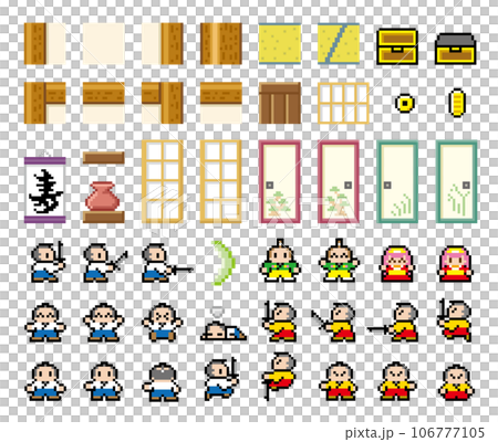 ゲーム風ドット絵　侍 和室パーツセット 106777105