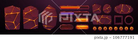 Lava stone ui game frame, volcanic button vector Lava stone ui game frame, volcanic button vector 106777191