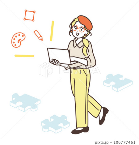クリエイティブなビジネス女性の全身イラスト クリエイティブなビジネス女性の全身イラスト 106777461