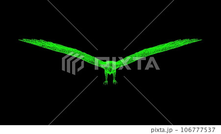 3D Eagle Falcon on black background. Object made of shimmering particles. Wild animals concept. For title, text, presentation. 3d animation. 106777537