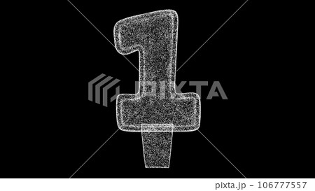 3D number 1 digit on black background. Object made of shimmering particles. Digit Anniversary Holiday concept. For title, text, presentation. 3d animation. 106777557