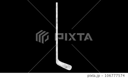 3D hockey stick on black background. Object made of shimmering particles. Sport concept. For title, text, presentation. 3d animation. 106777574
