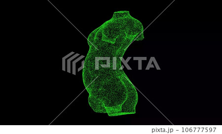 3D Bust of a pregnant woman on black bg. Object dissolved green flickering particles. Business advertising backdrop. Science concept. For title, text, presentation. 3D animation. 3D Bust of a pregnant woman on black bg. Object dissolved green flickering particles. Business advertising backdrop. Science concept. For title, text, presentation. 3D animation. 106777597