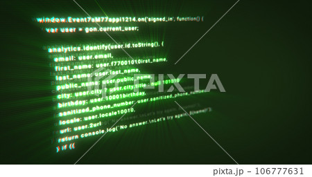 Typing a digital code by a programmer in a programming language, luminous letters and numbers. Making computer programs green background 106777631