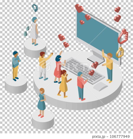 Isometric illustrations of people reacting in various ways to information on the internet Isometric illustrations of people reacting in various ways to information on the internet 106777949
