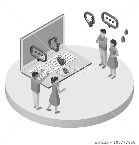 インターネット上で議論する人々のアイソメトリックイラスト 106777959
