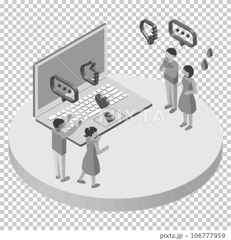 インターネット上で議論する人々のアイソメトリックイラスト 106777959