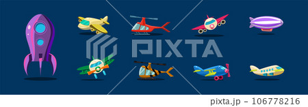 Aircraft and Different Air Vehicle for Mobile Game Vector Set Aircraft and Different Air Vehicle for Mobile Game Vector Set 106778216