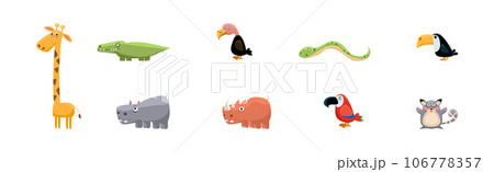 Funny African Animals and Zoo Fauna Vector Set 106778357