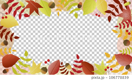 Frame background illustration of autumn leaves, acorns, and liquid shapes 106778839