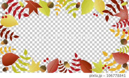Frame background illustration of various autumn leaves and acorns 106778841