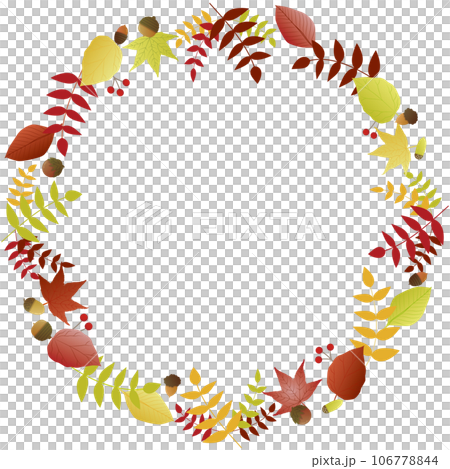 Circular frame background illustration of autumn leaves and acorns 106778844