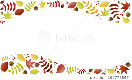 紅葉した葉っぱとどんぐりのフレーム背景イラスト 106778847