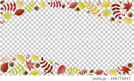 紅葉した葉っぱとどんぐりのフレーム背景イラスト 106778847