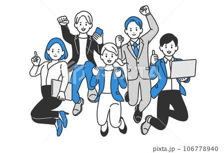 ジャンプするビジネスパーソン男女の全身セット【人物ベクターイラスト素材】 106778940