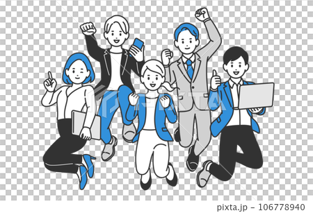 ジャンプするビジネスパーソン男女の全身セット【人物ベクターイラスト素材】 106778940