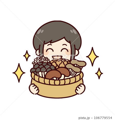 いろんなキノコを収穫した女性 106779554