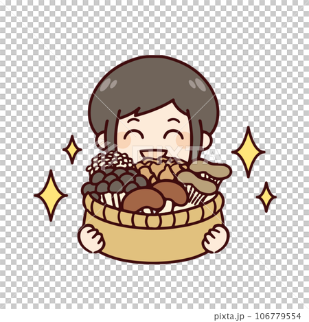 いろんなキノコを収穫した女性 106779554