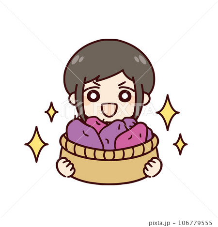 たくさんさつまいもを収穫した女性 106779555