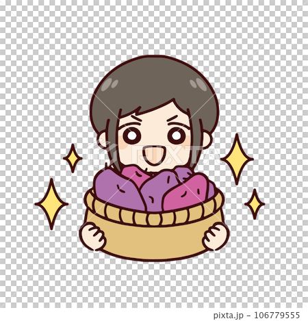 たくさんさつまいもを収穫した女性 106779555