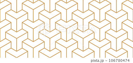 Geometric line tile seamless pattern. Isometric modern cube grid background. White and gold texture. Vintage herringbone wooden floor. Mosaics tile pattern. Vector illustration on white background Geometric line tile seamless pattern. Isometric modern cube grid background. White and gold texture. Vintage herringbone wooden floor. Mosaics tile pattern. Vector illustration on white background 106780474