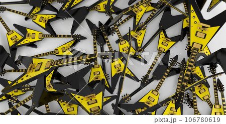 Heap of electric guitars isolated on white background. Heap of electric guitars isolated on white background. 106780619